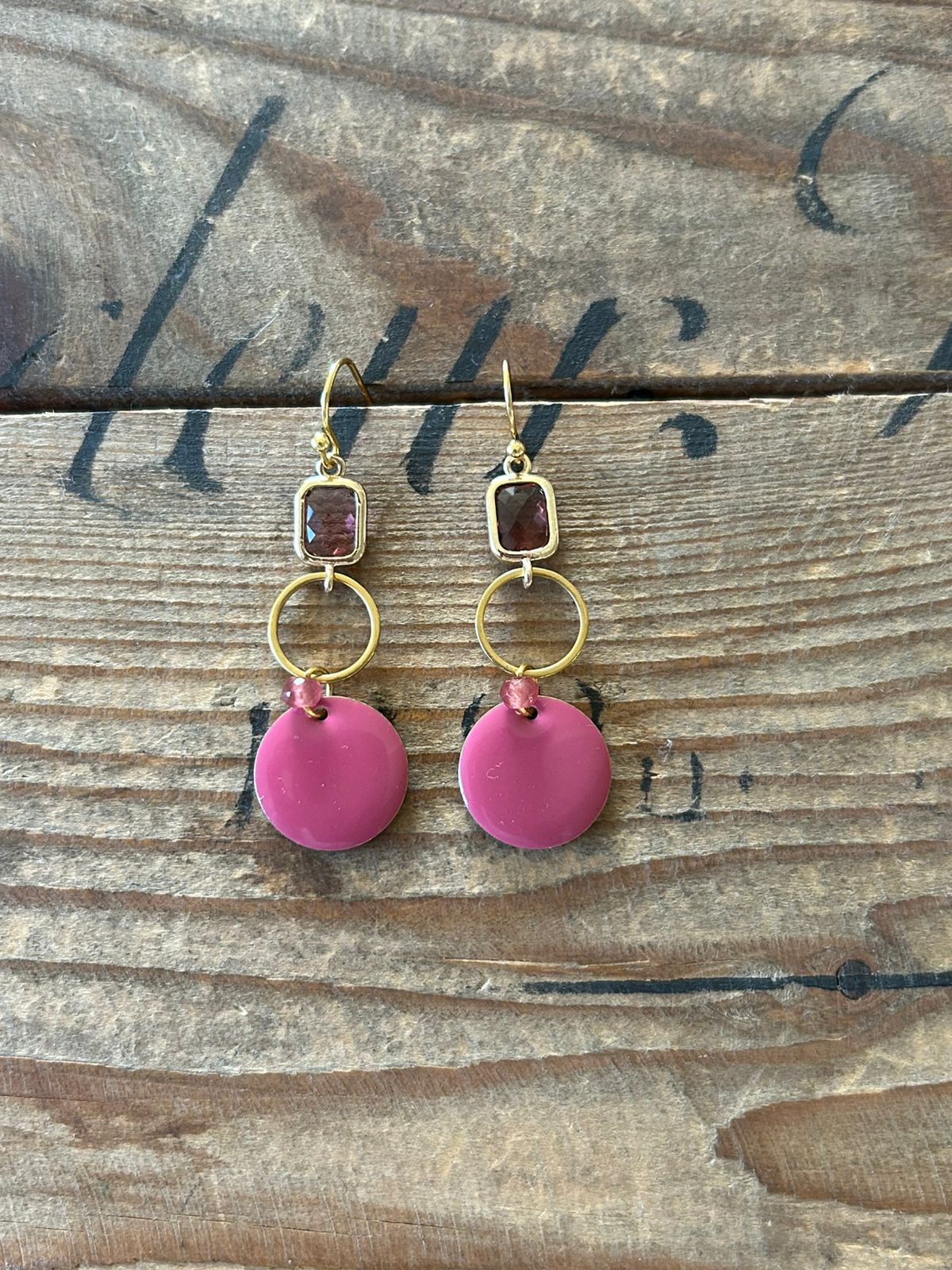 Berry Enamel Hoop Dangle Earrings
