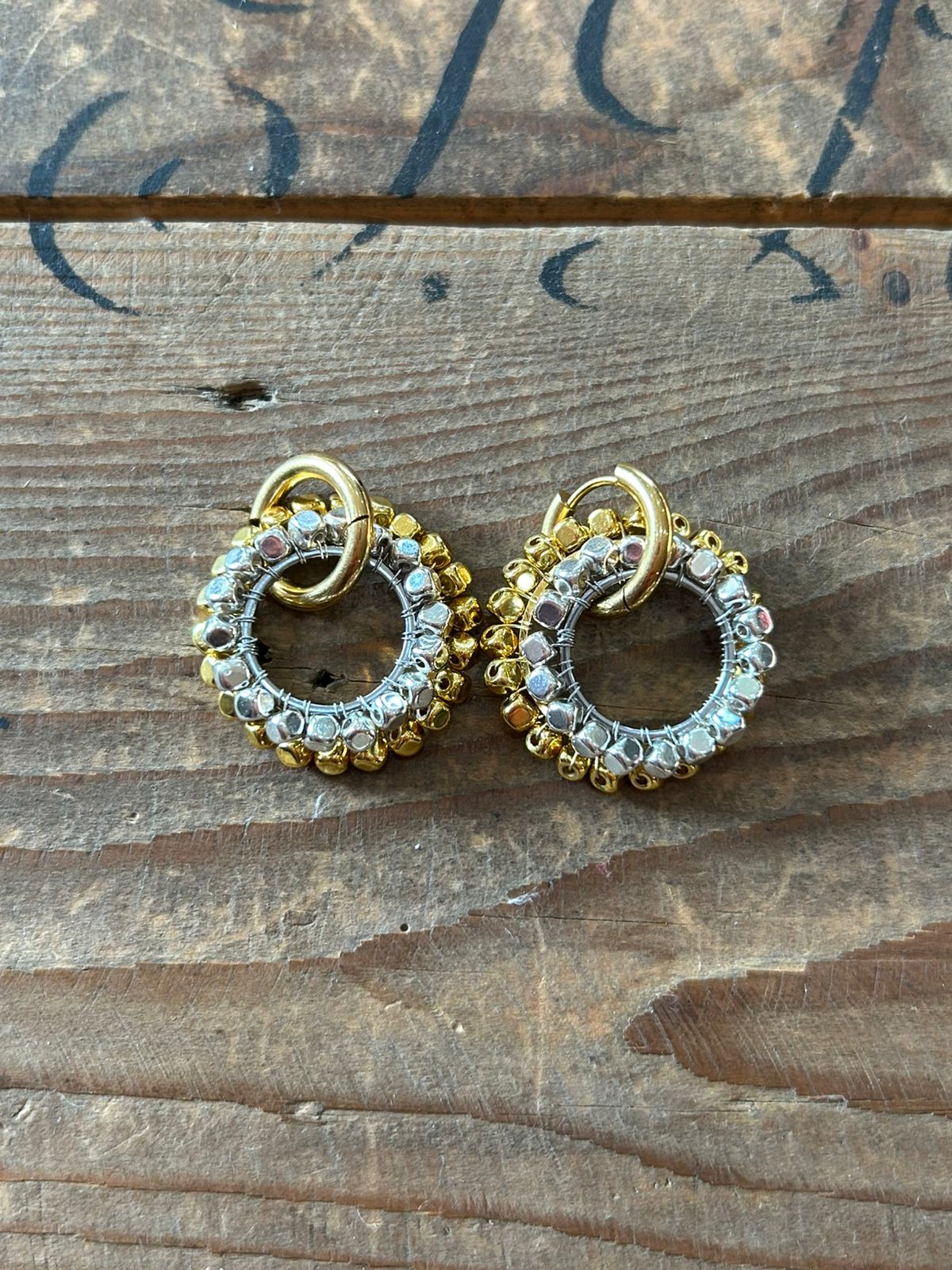 Silver and Gold Metal Beaded Huggies