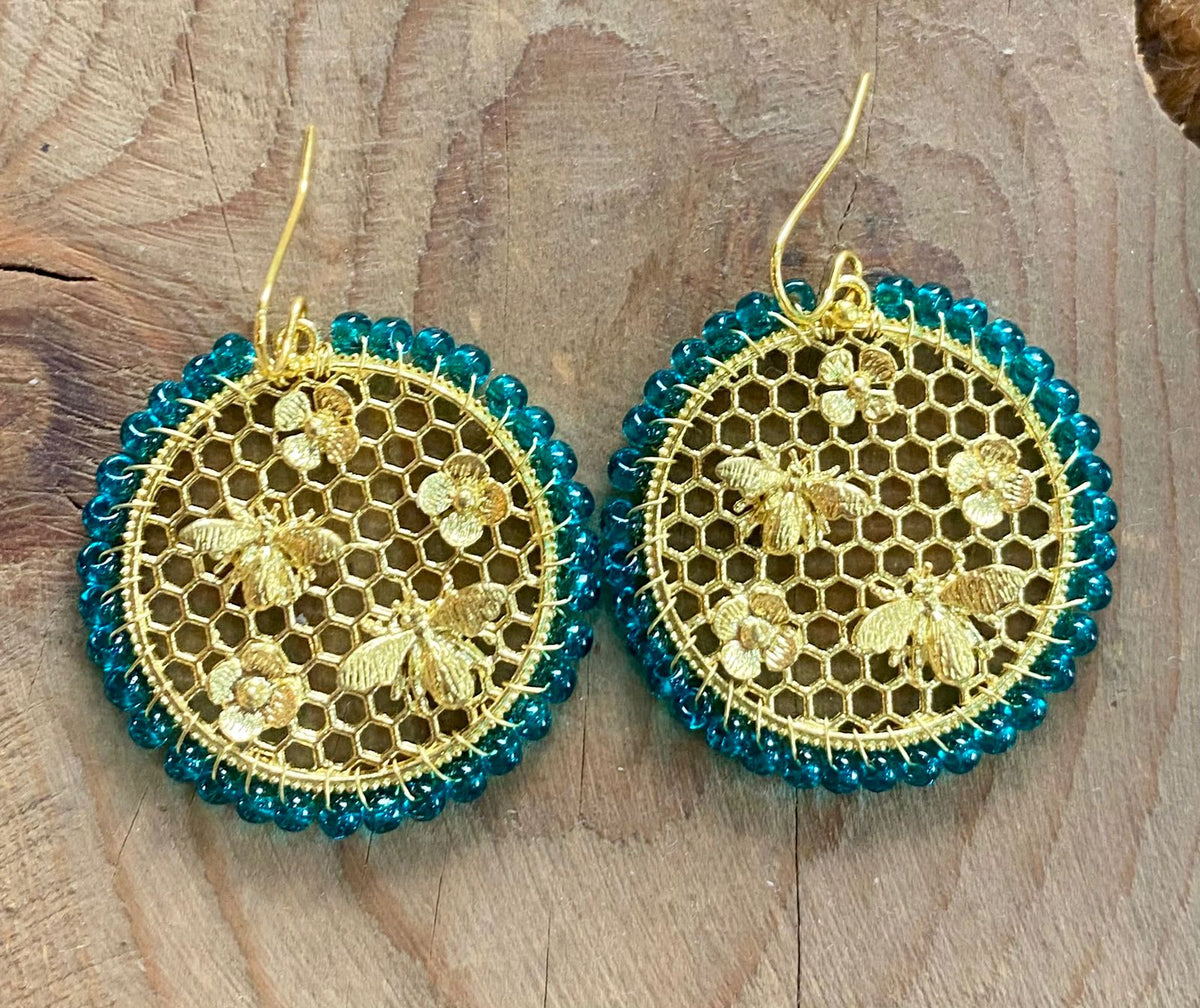 Honeycomb Bee Inspired Earrings