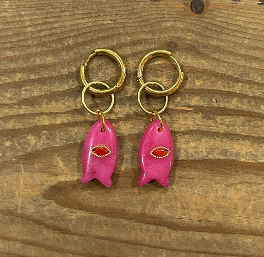 Berry Fish Huggie Earrings