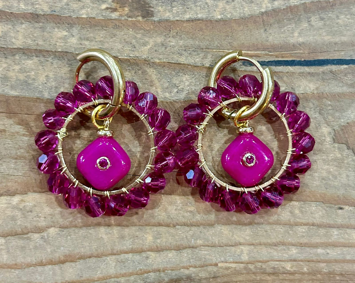 Stone Charm Huggie Earrings