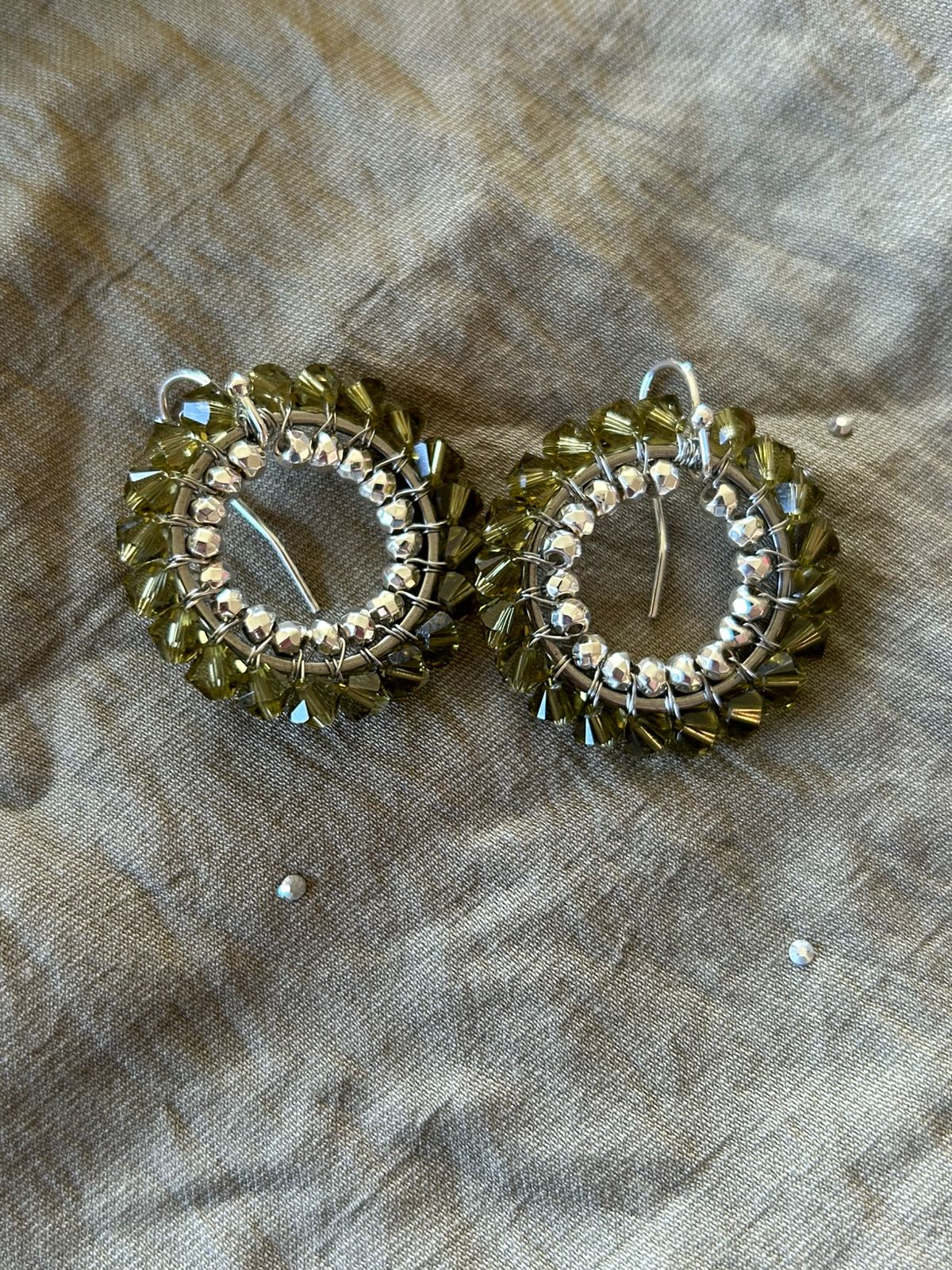 Khaki Swarovski Bead Earrings