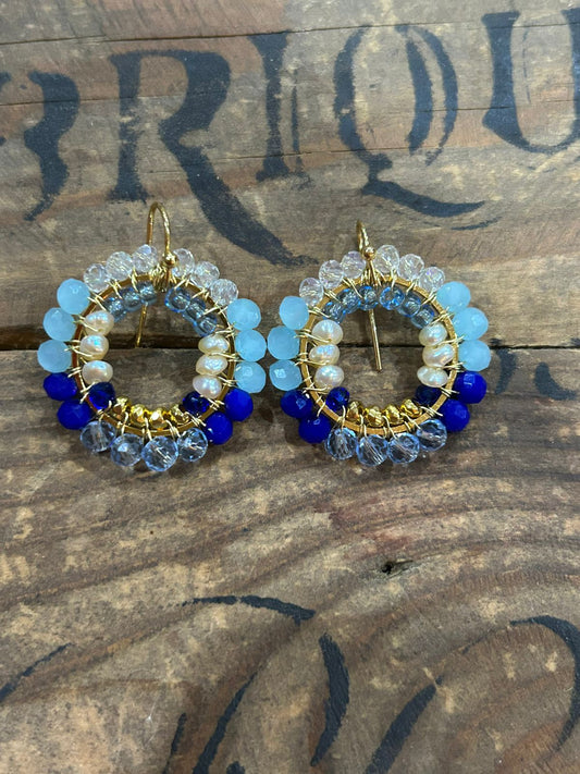 Double Layer Blue and Gold Earrings