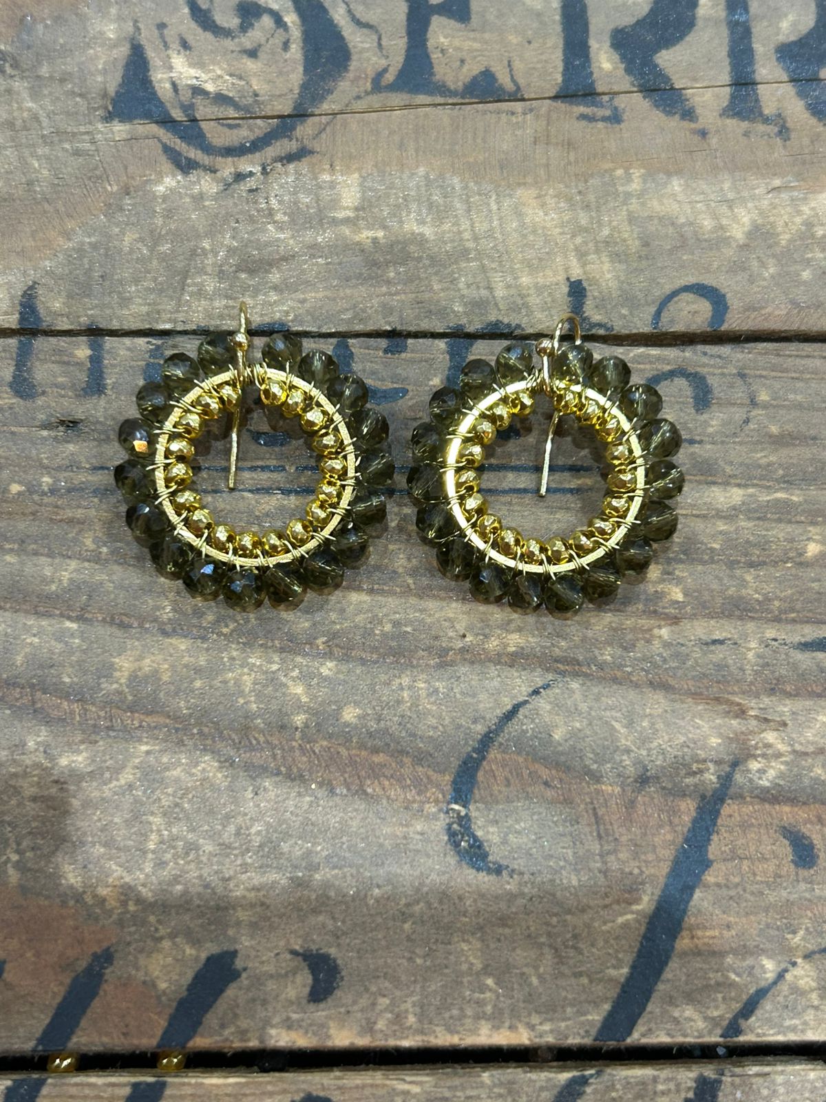 Brown and Gold Double Layer Bead Earrings