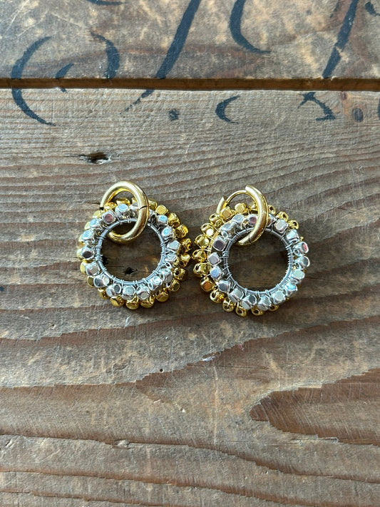 Silver and Gold Metal Beaded Huggies