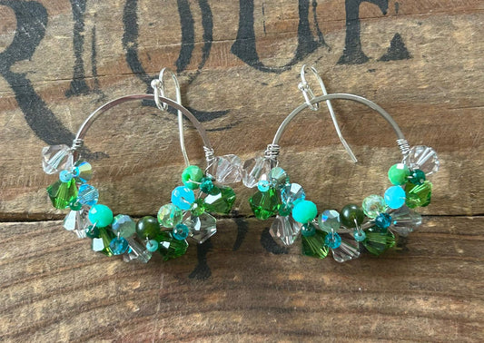 Teal and Green Beaded Circular Cluster