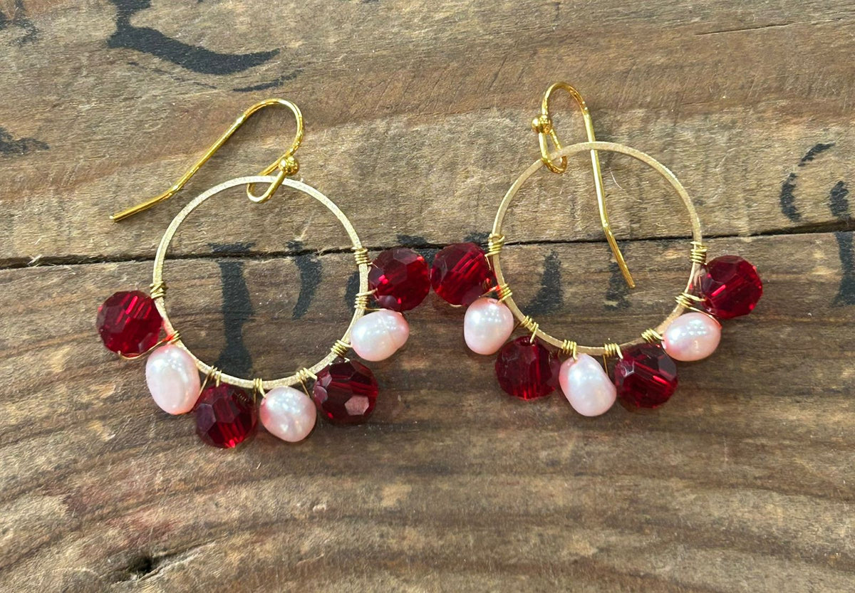 Red and Pearl Circular Earring