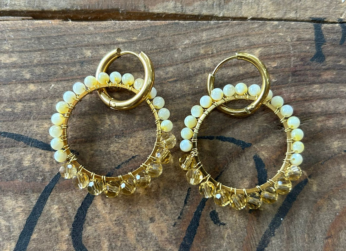 Two Toned Amber Circular Huggie